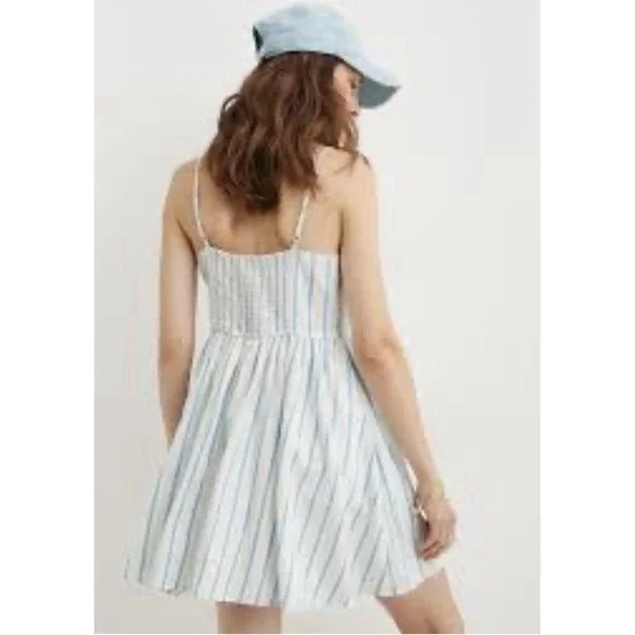 AERIE Love Of Linen Mini Dress Women's Size S Blue White Stripes Beach Boho New - Picture 2 of 8